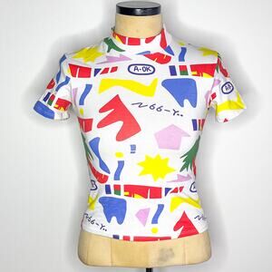 Nooworks XS AOK Print Mock Neck Long Sleeve Top Graphic Statement Tee